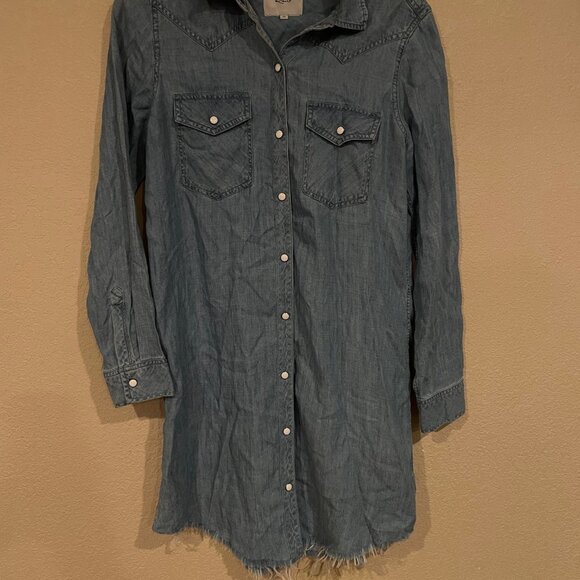 Rails Snap Front Denim Shirt Dress XS Blue Linen Blend Shirtdress Casual - Picture 2 of 7